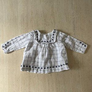 Tartine et Chocolat Embroidered Checked Blue and White Blouse 6MO
